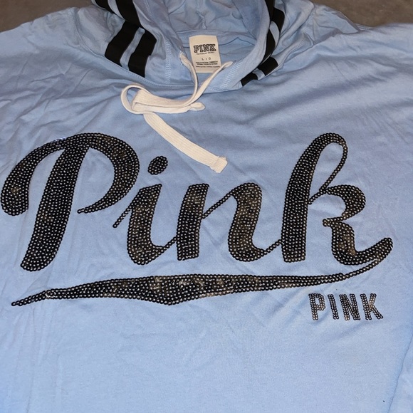 Pink Preloved hoodie sweater light blue with sequins size L excellent condition. - Picture 3 of 6